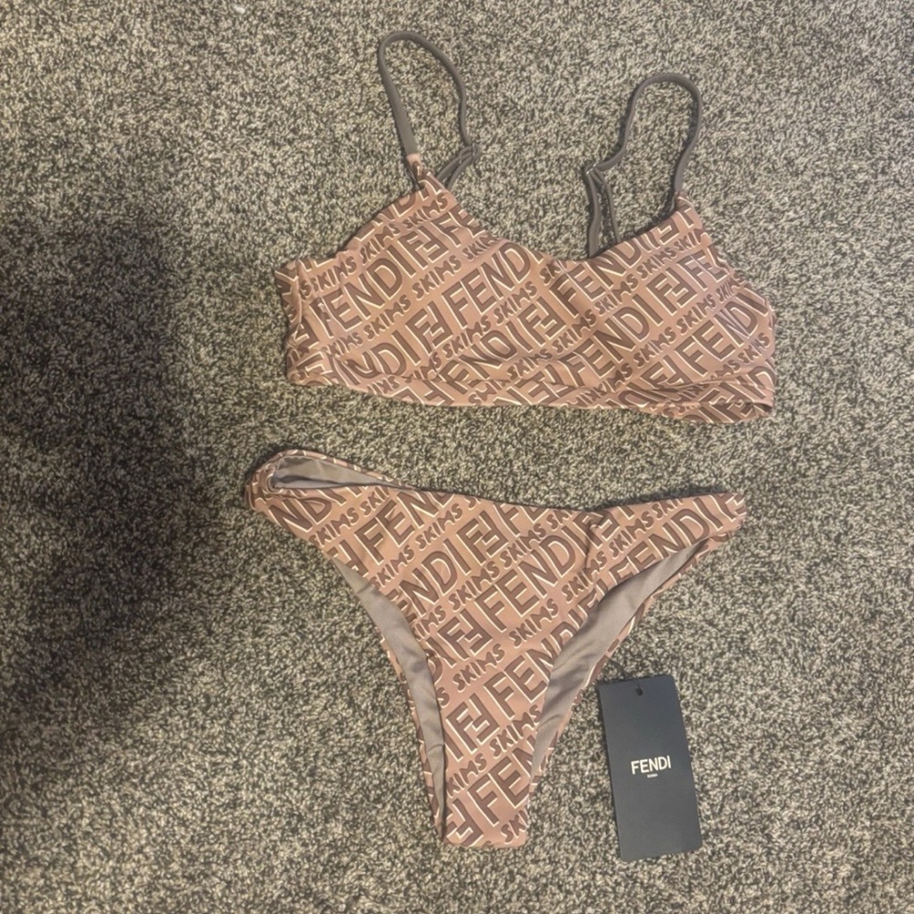 Fendi Tan Logo Bikini Set